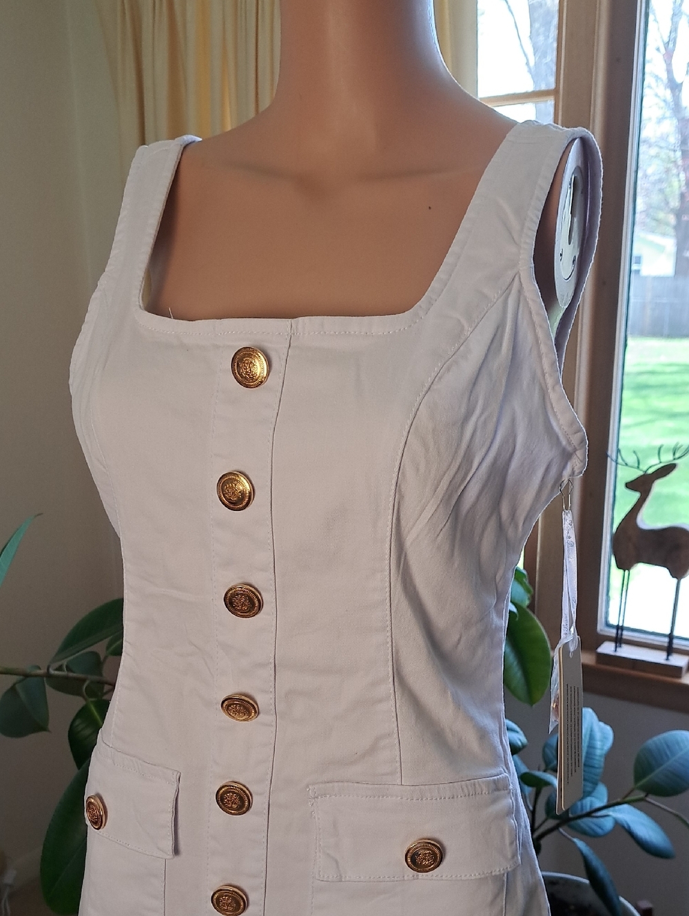 Roma White Sleeveless Button-Front Mini Dress with Gold Buttons XL( I Say More L - Picture 3 of 8